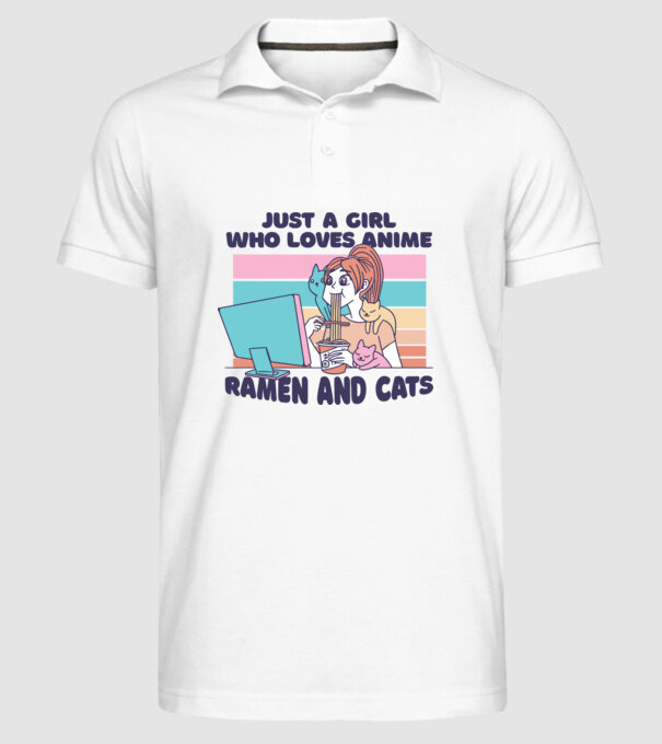 Doar o fată căreia îi place Anime, Ramen și pisicile model alb pe tricou