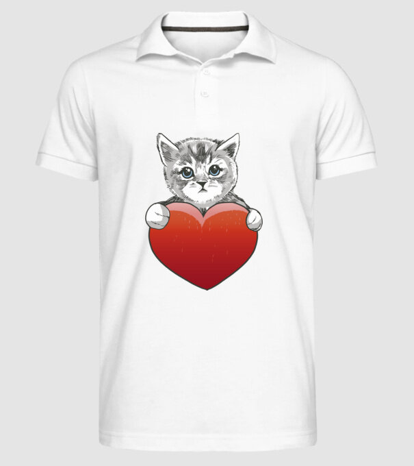 Pisicuță drăguță cu Inimă model alb pe tricou