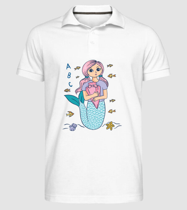 Sirenă Școlăriță drăguță model alb pe tricou