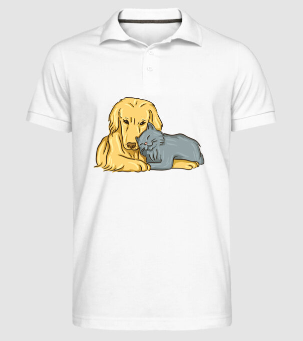 câine pisică drăguță împreună model alb pe tricou