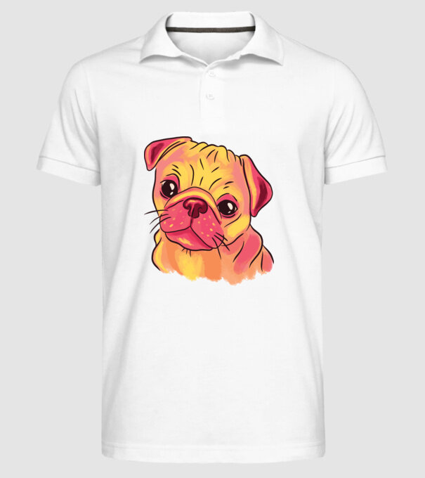 Cap de Mops drăguț model alb pe tricou