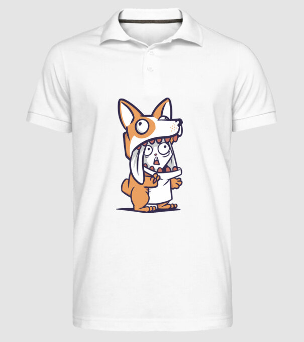 Iepuraș drăguț în costum Corgi model alb pe tricou