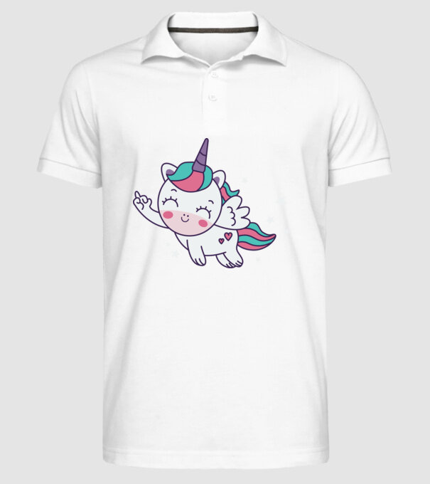 Unicorn drăguț arată degetul model alb pe tricou