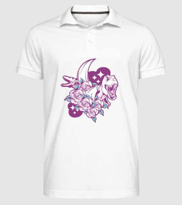 Dinozaur cu trandafiri model alb pe tricou