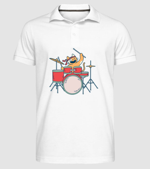Pisică Baterist model alb pe tricou