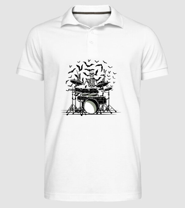 Schelet Baterist model alb pe tricou