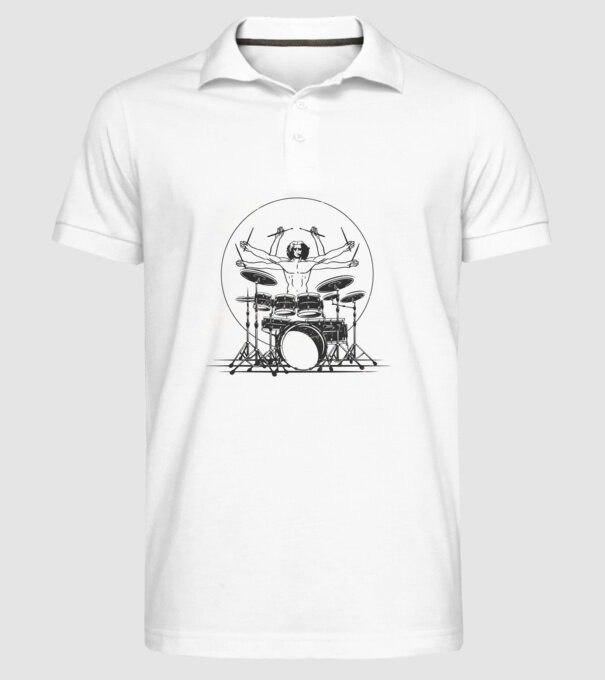 Baterist Vitruvian Da vinci model alb pe tricou