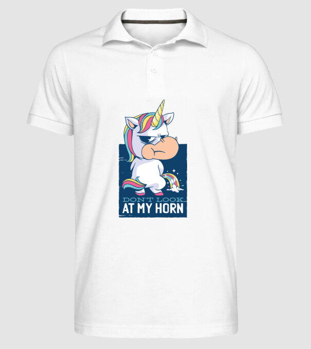 'Don''t look at my horn tricou amuzant unicorn' model alb pe tricou
