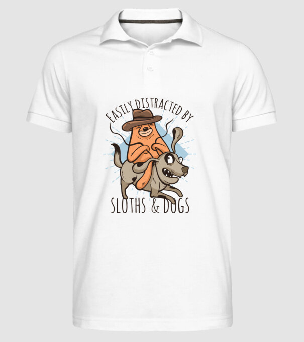 Easily Distracted by Sloths & Dogs model alb pe tricou