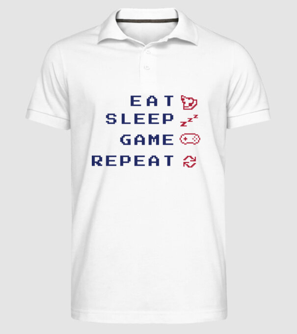 Eat Sleep Game Repeat model alb pe tricou