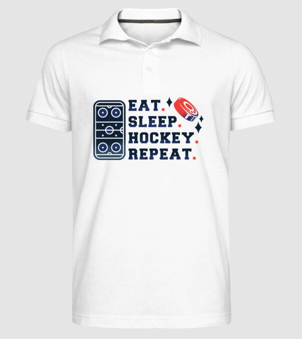 Eat Sleep Hockey Repeat model alb pe tricou