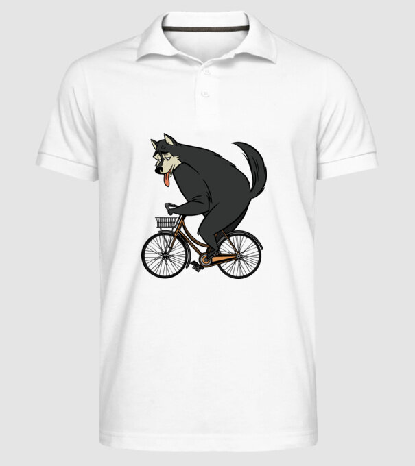 Lup pe bicicletă model alb pe tricou