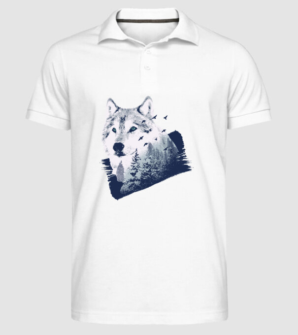 Tricou design Pădure Lup model alb pe tricou