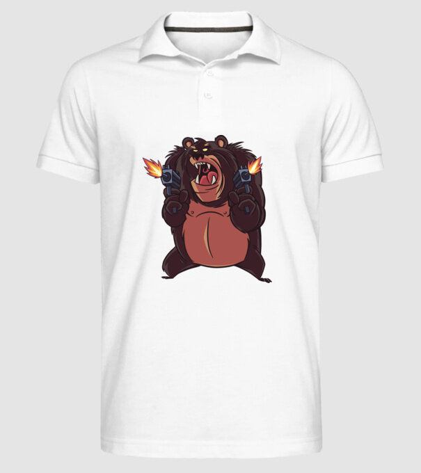 Urs înarmat model alb pe tricou