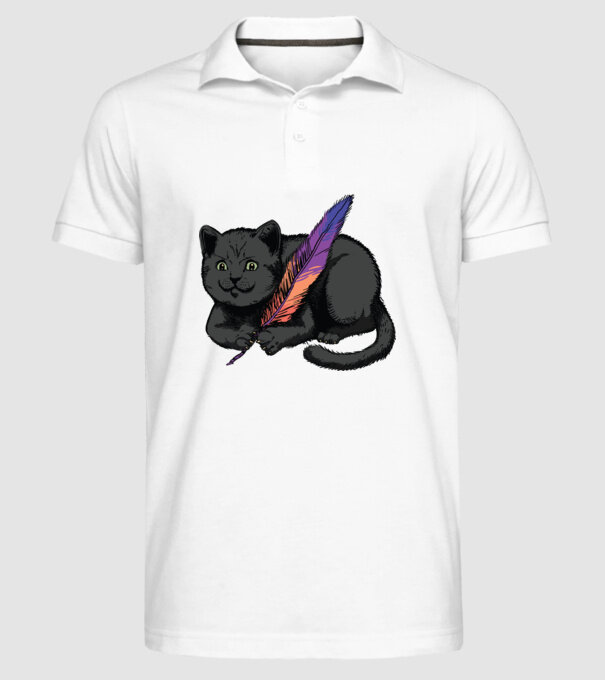 Pisicuță neagră cu pene model alb pe tricou
