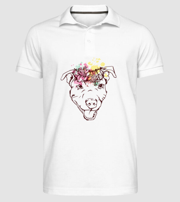 Floral Pitbull model alb pe tricou