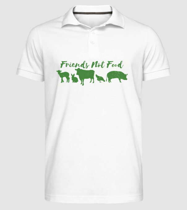 Friends Not Food Vegan model alb pe tricou