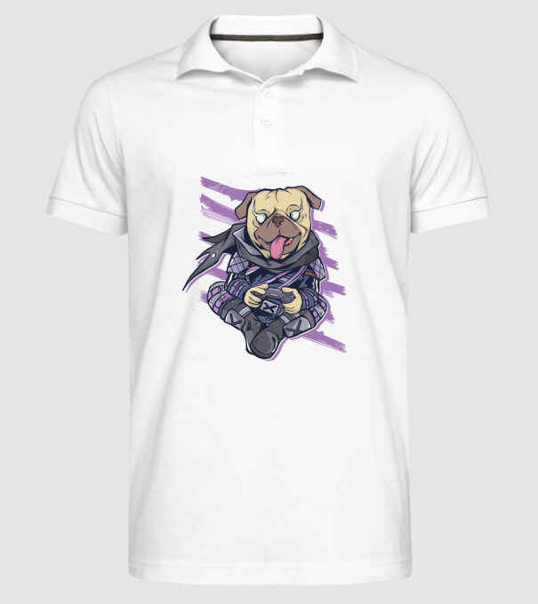 Mops Gamer tricou amuzant cu câine model alb pe tricou
