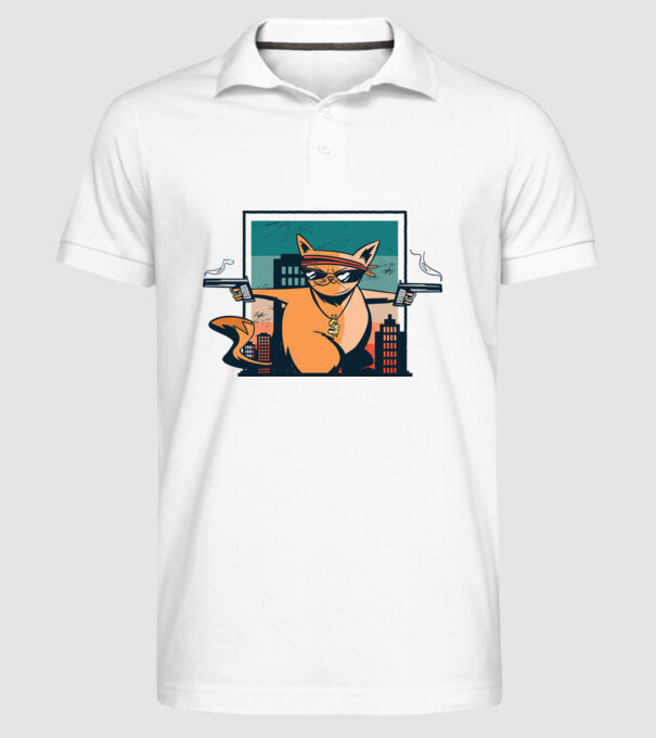 Pisică Gangster model alb pe tricou