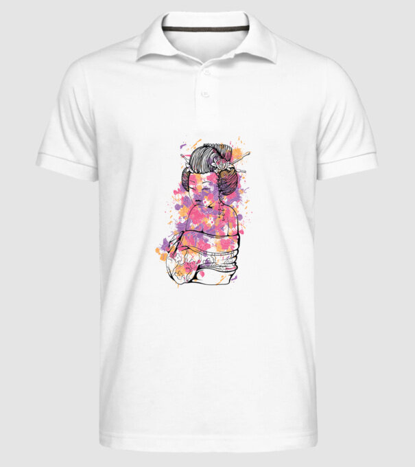 Geisha colorată model alb pe tricou