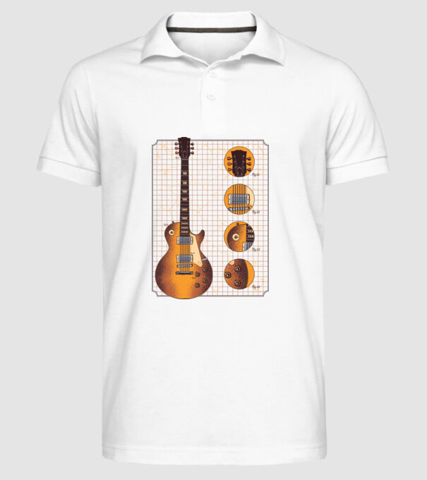 Gibson Chitară desen gold model alb pe tricou