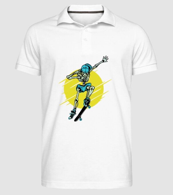 Schelet Skateboarder model alb pe tricou