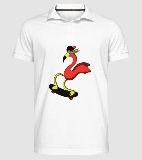 Flamingo Skateboarder model alb pe tricou