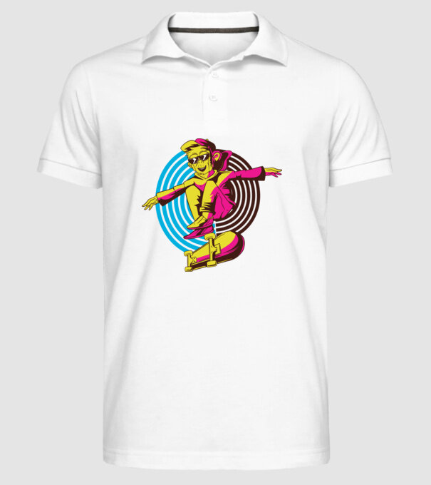 Maimuță Skateboarder model alb pe tricou