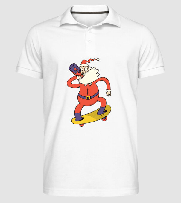 Moș Crăciun Skateboarder model alb pe tricou