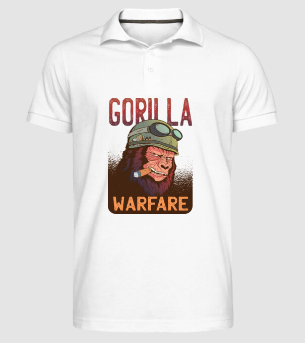 Gorilla Warfare model alb pe tricou