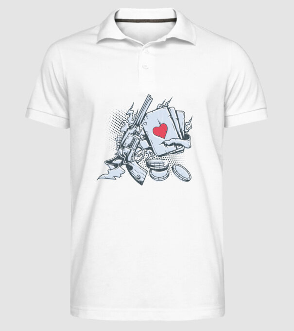Gun with Cards model alb pe tricou
