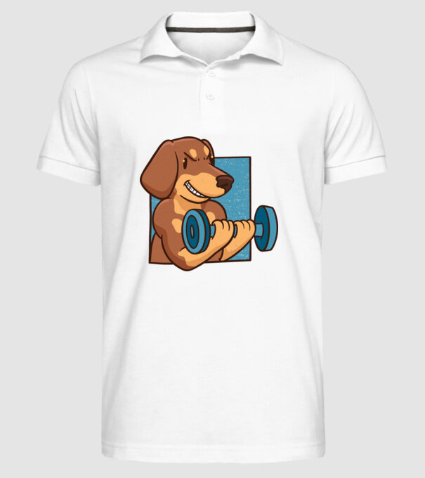 Teckel body builder model alb pe tricou