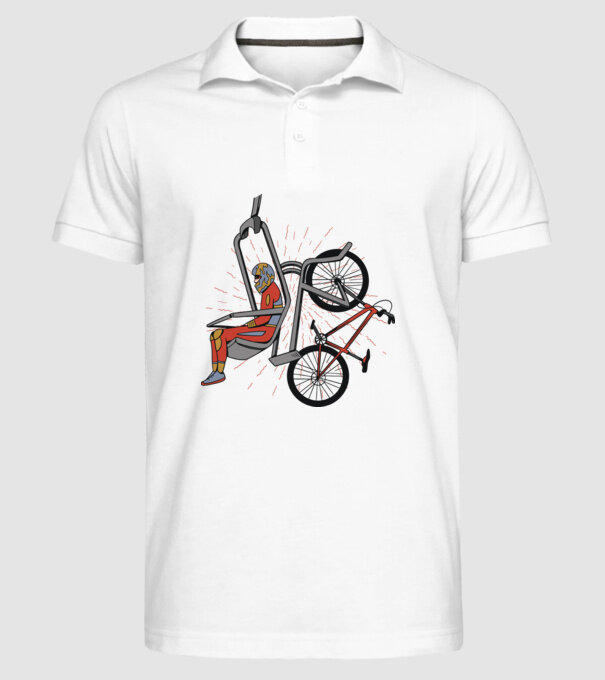 Biciclist montain bike pe teleferic model alb pe tricou