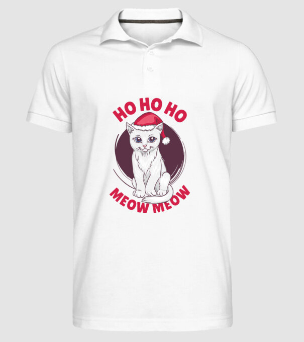 Ho Ho Ho Ho Ho Ho Ho Meow Meow Crăciun cu pisică model alb pe tricou