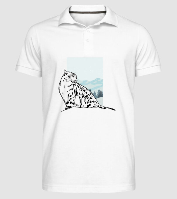 Leopard de zăpadă pisică mare model alb pe tricou