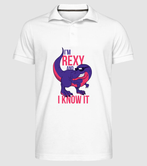 'I''m Rexy and I know it - tricou dinozaur amuzant' model alb pe tricou