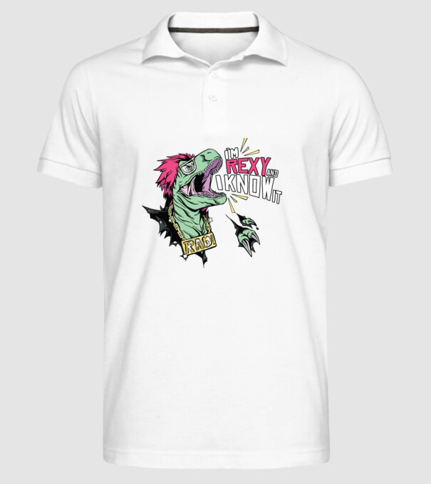 'I''m Rexy and I know it - tricou dinozaur amuzant' model alb pe tricou