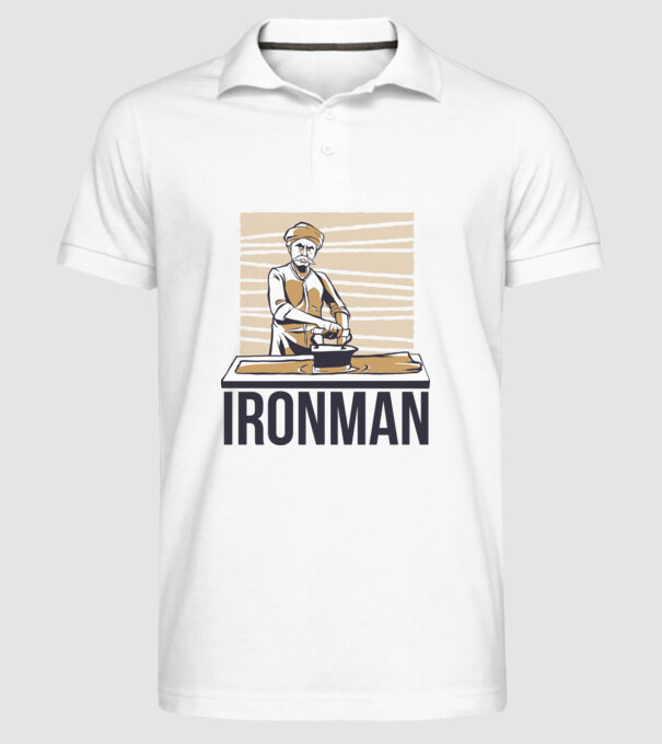 Ironman Om care calcă (montează metal) model alb pe tricou