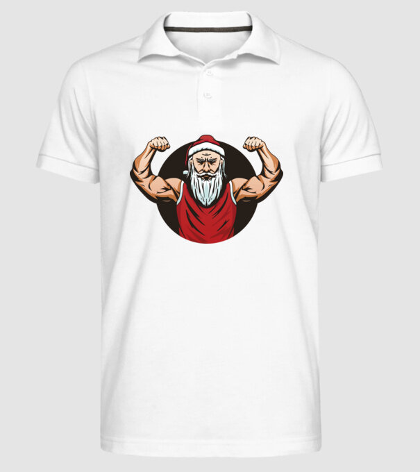 Moș Crăciun musculos model alb pe tricou