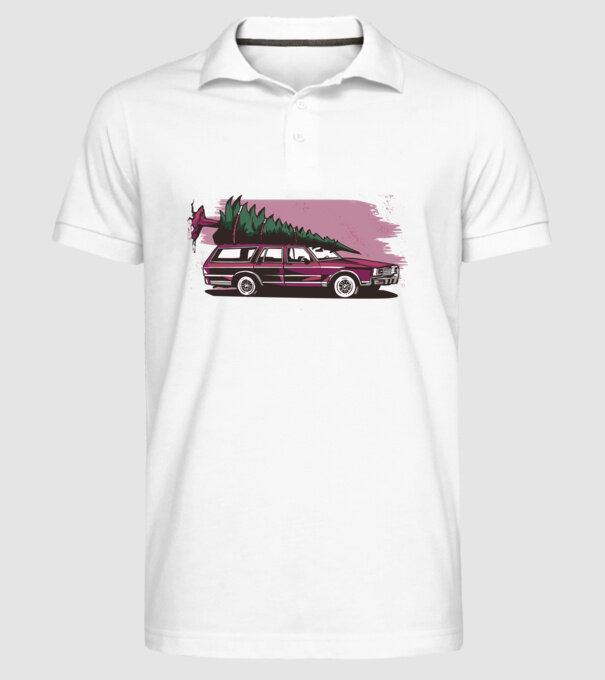 Pom de Crăciun cu mașină Retro tricou model alb pe tricou