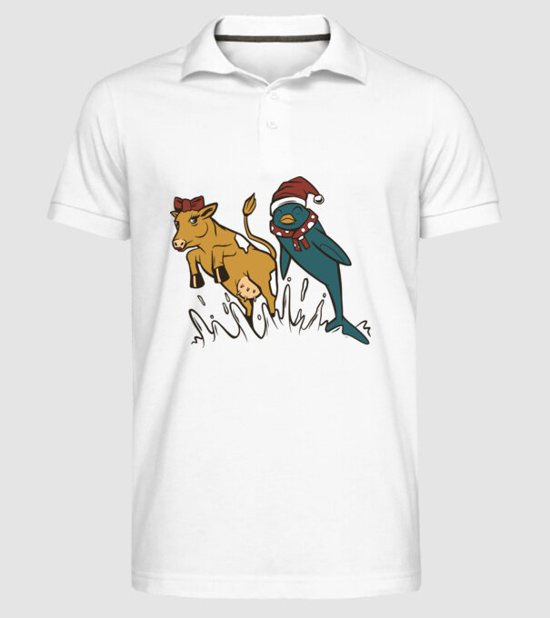 Delfin și Vacă de Crăciun model alb pe tricou
