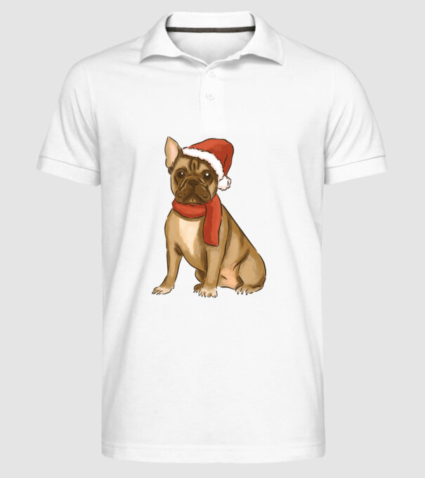 Bulldog francez de Crăciun model alb pe tricou