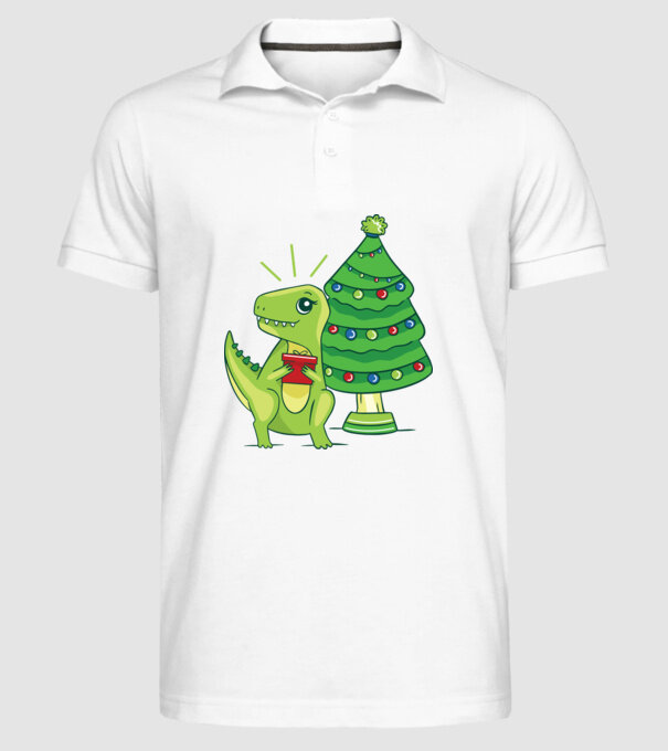 T-rex de Crăciun model alb pe tricou