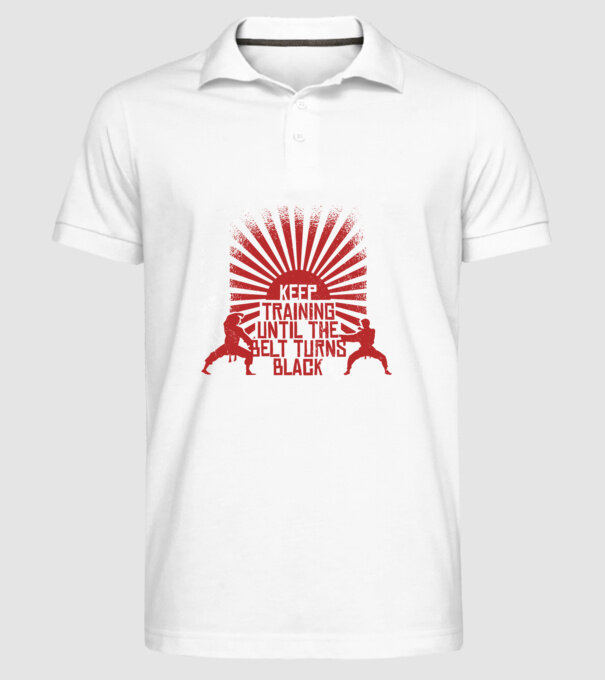 Keep Training until the Belt turns black model alb pe tricou