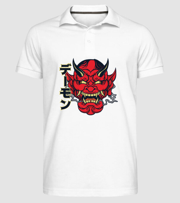 Mască demon chinez model alb pe tricou