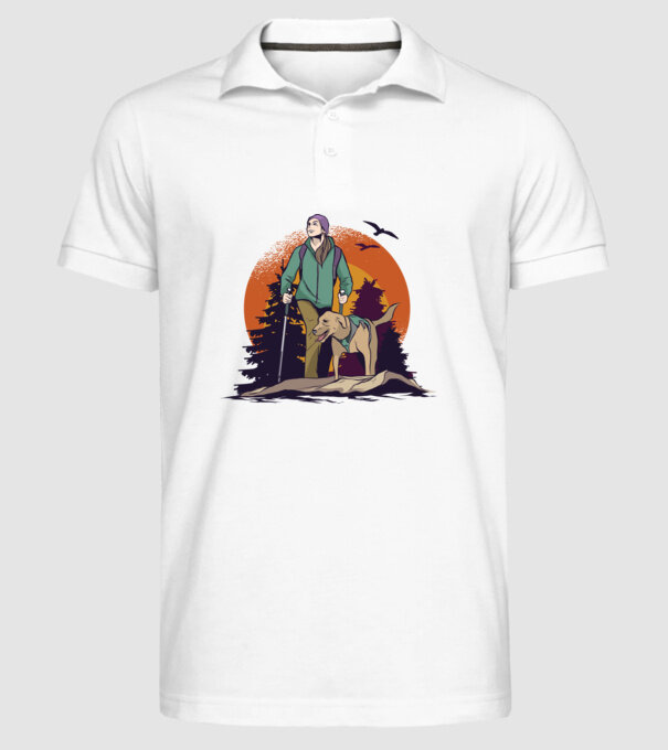 Excursie cu câine model alb pe tricou