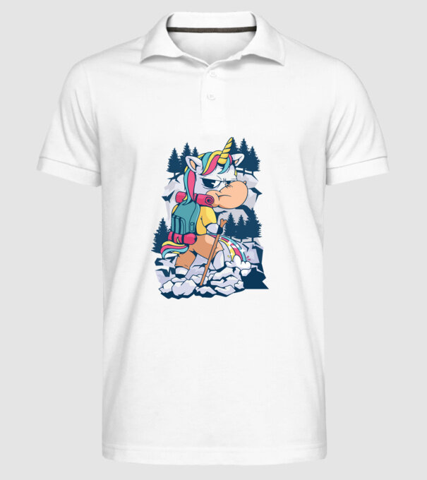 Unicorn excursionist pipi model alb pe tricou