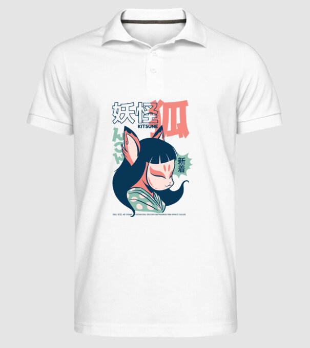 Kitsune Yokai Anime model alb pe tricou