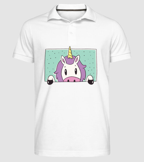 Unicorn curios model alb pe tricou