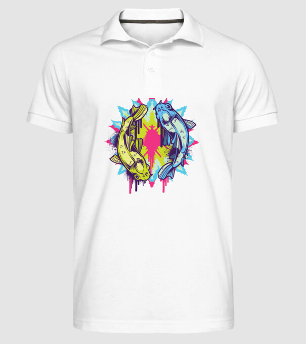 Crap Koi Colorat model alb pe tricou